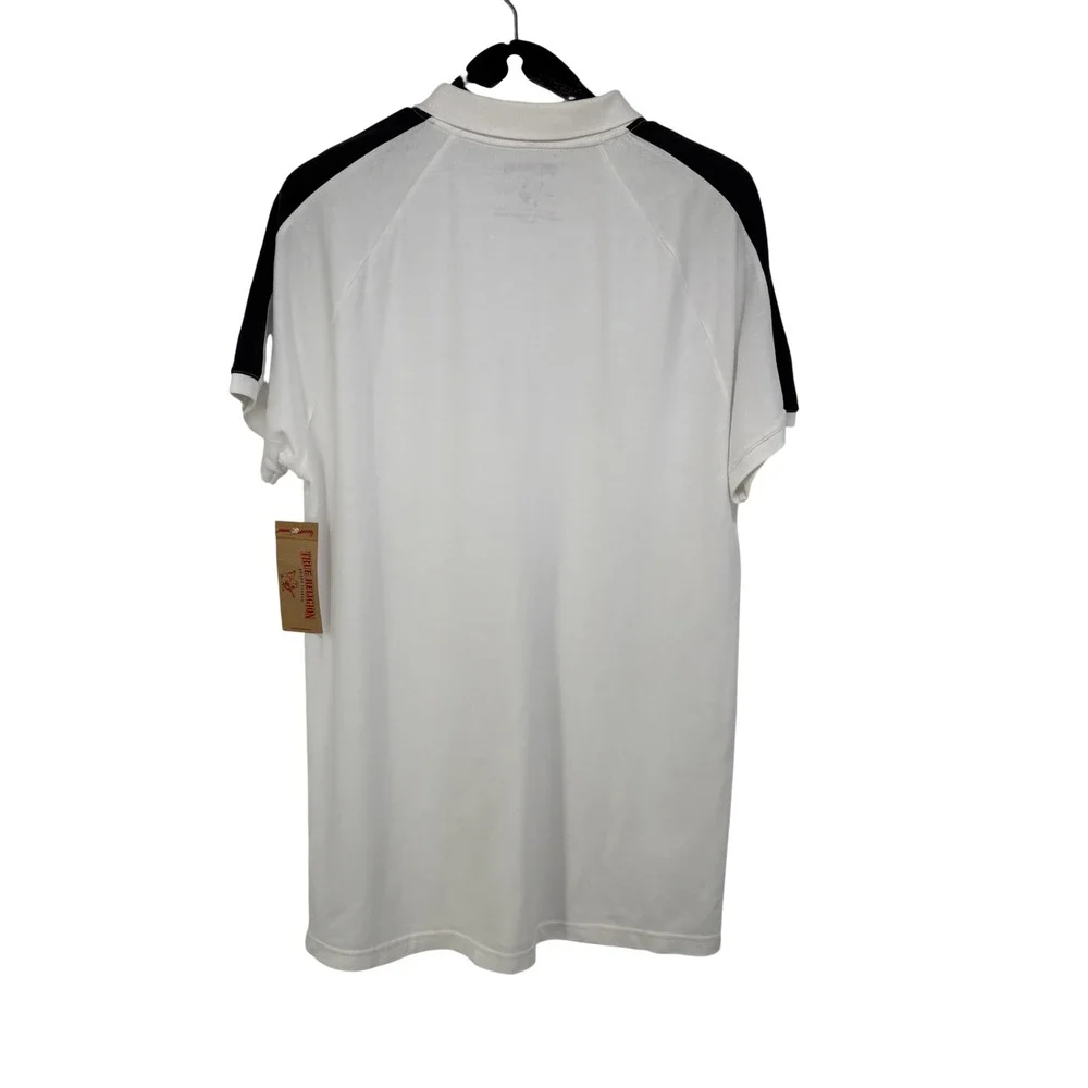 True Religion Mens Raglan Panel Polo Shirt XXL White Black Streetwear